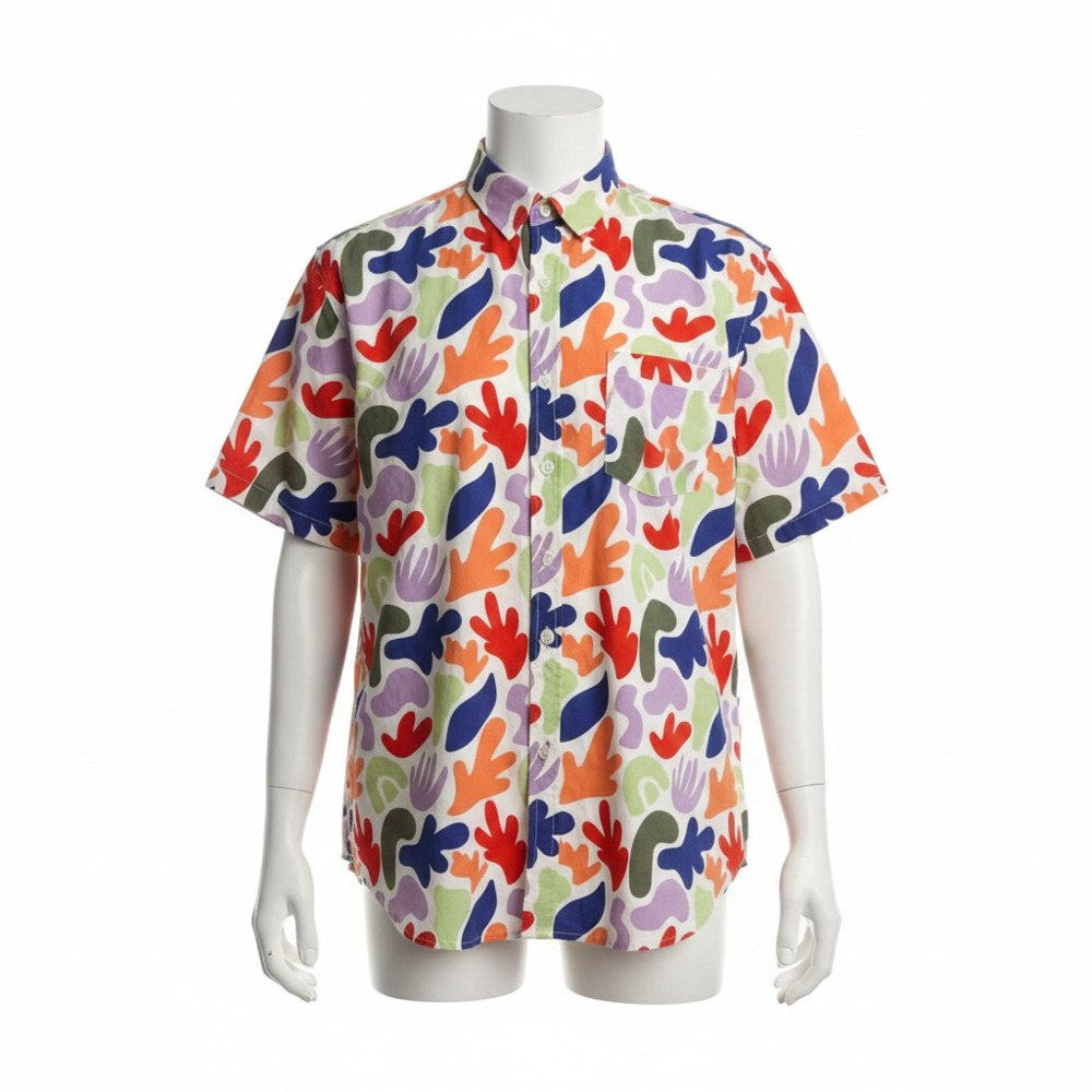 NWT Wildfang Colorful Abstract Print Short Sleeve Button Up Shirt Size XL
